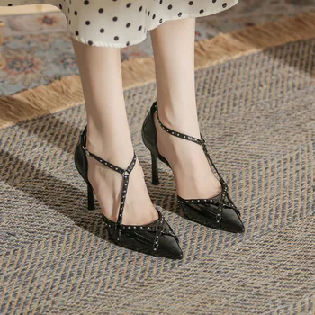 2023 Новые весенне-летние женские пикантные туфли на высоком каблуке-шпильке с острым носком, вечерние босоножки Большого размера, женские туфли-лодочки маленького размера
