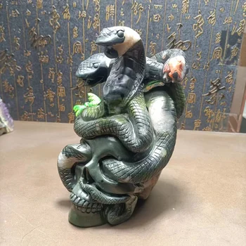 Образцы минералов из натурального кварца с выгравированными тремя змеями, обвивающими череп, медитация на чакру, исцеление Рейки