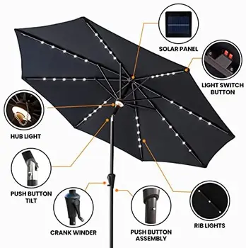 9-футовый Настольный зонт на солнечной энергии со светодиодной подсветкой и наклоном