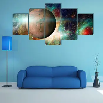 Солнечная Система Планета Марс, 5 Панелей, печать на Холсте, Настенное искусство, Холст, картина, Настенный декор для гостиной, Плакат без рамки