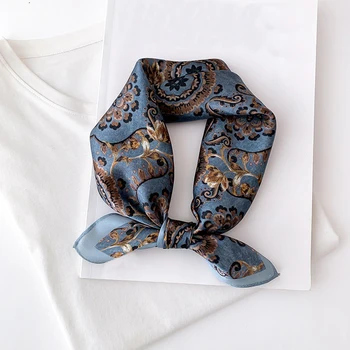 Модный саржевый шелковый шарф для женщин с цветочным принтом 53 см, квадратная бандана, платки, женские шарфы для волос, головной платок, основа zometg