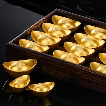 1ШТ Китайский слиток золота ручной работы из чистой меди, удачное украшение, солидный подарок на открытие бизнеса, новоселье