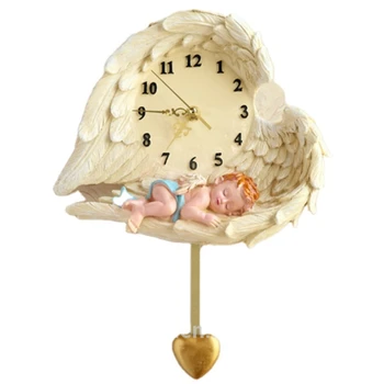 декоративные 3D часы с маятником в форме крыла ангела из смолы в форме сердца