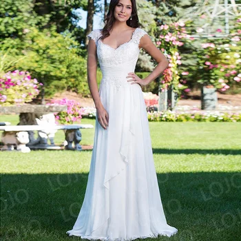 Свадебное платье Летнее Пляжное Белое Кружевное Платье с V образным вырезом для невесты, Шлейф со складками, Свадебные платья 2022 Vestidos De Novia