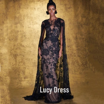 Новое вечернее платье Lucy с V-образным вырезом, расшитое черной накидкой, поддерживает индивидуальную настройку для помолвки, вечеринок и официальных мероприятий