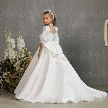 Платье с цветочным узором для девочек, Белое платье Принцессы для девочек, платье для свадебной вечеринки, Платья для девочек на День рождения, Модные Винтажные платья для девочек