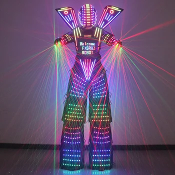 Полноцветного светодиодного костюма робота Smart Pixels, Костюм для Ходунков на ходулях, Светящаяся Куртка, Нагрудный дисплей, Шлем, Лазерные перчатки